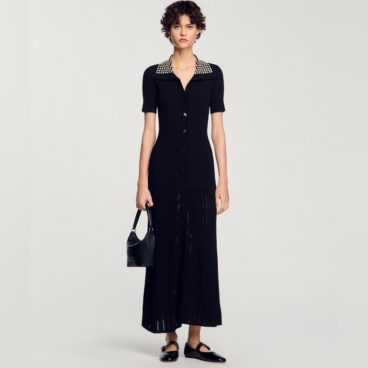 Sandro Elonie Knit Black Dress Nwt Msrp $645 Size 36 Or Size Small
